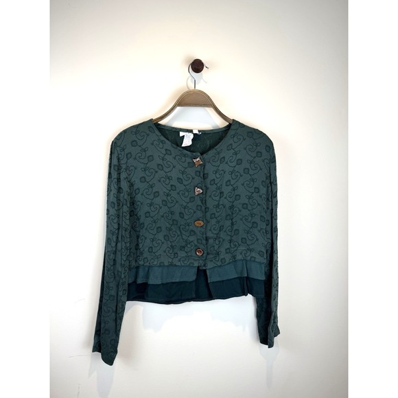 J. Jill Sweaters - Vintage J. Jill Women's Hunter Green Wood Buttoned Cardigan Floral Vine S Folk